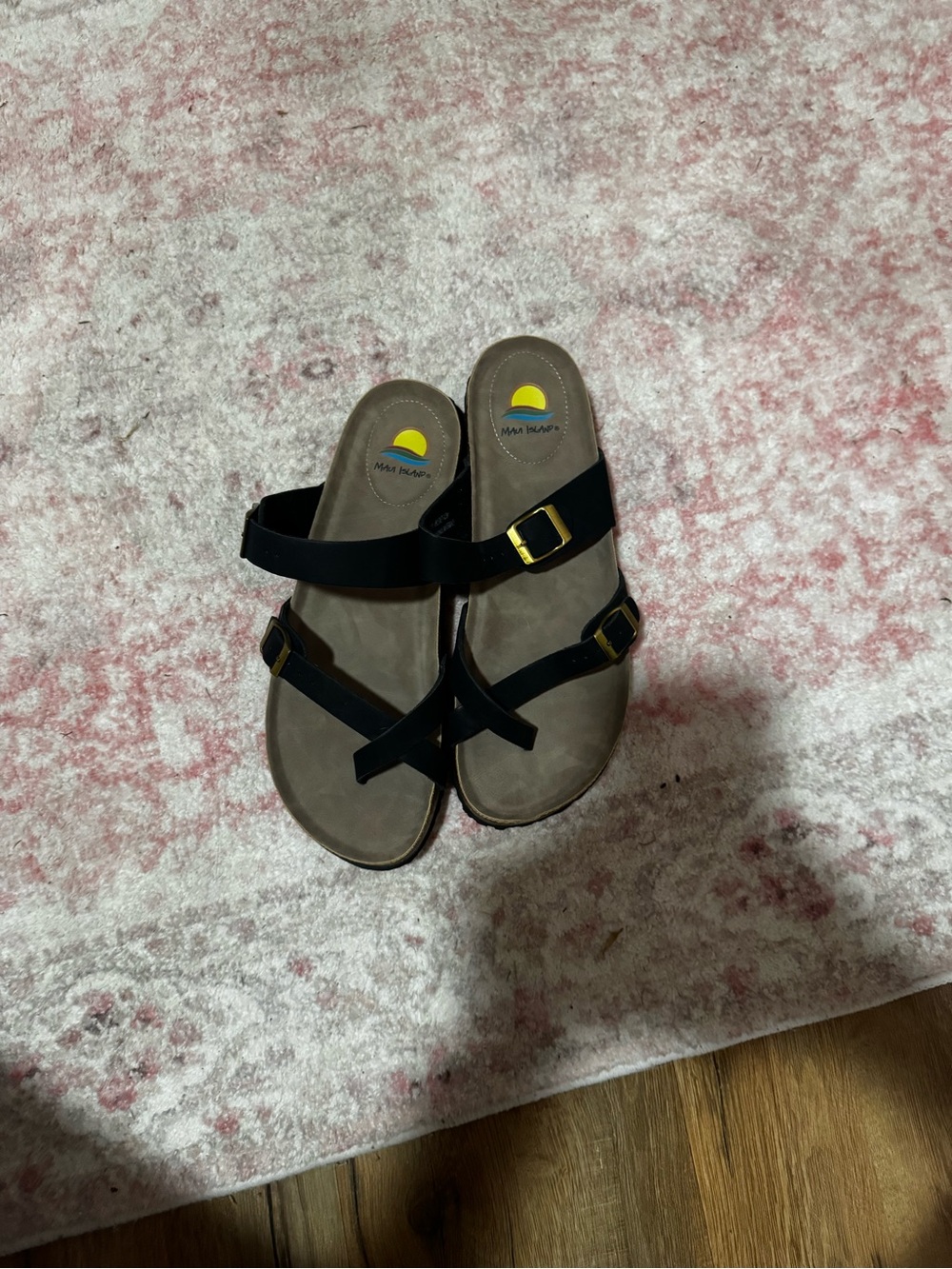 Maui Island Black Suede Strappy Sandals with Gold Buckle